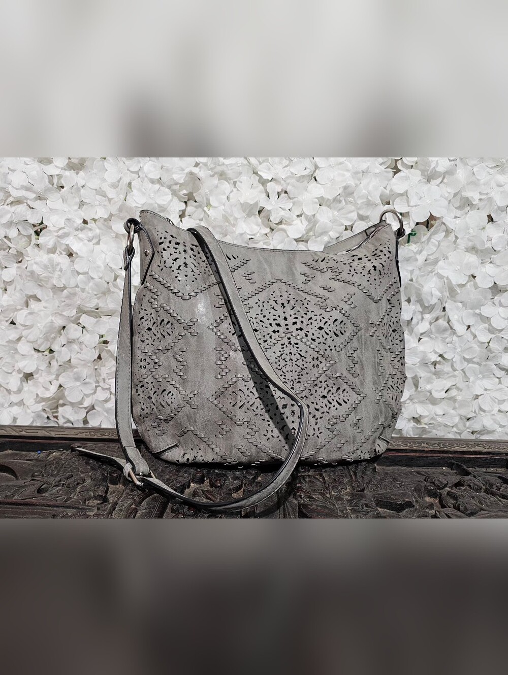 Saint Sabrina Concealed Carry Boho Crossbody Leather Hobo Bag Gray